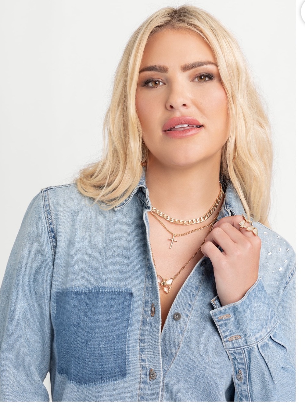 Jessica Simpson Women's Embellished Two Tone Denim Long Sleeve Shirt (S) NWT